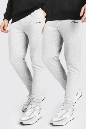 2 Pack Skinny Fit MAN Signature Joggers | boohooMAN UK