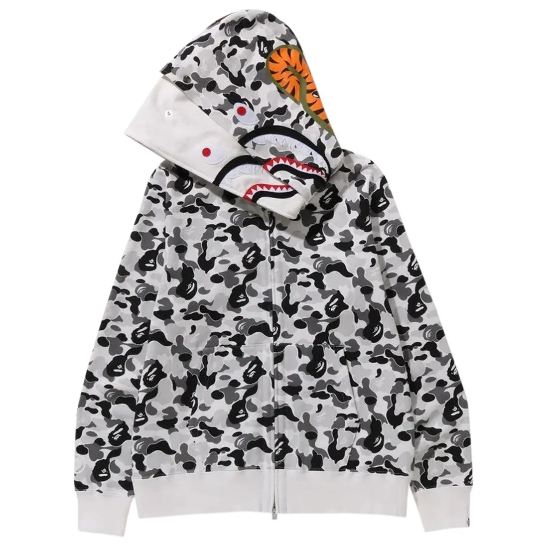 A Bathing Ape Men ABC Camo Double Shark Full Zip Hoodie (gray)