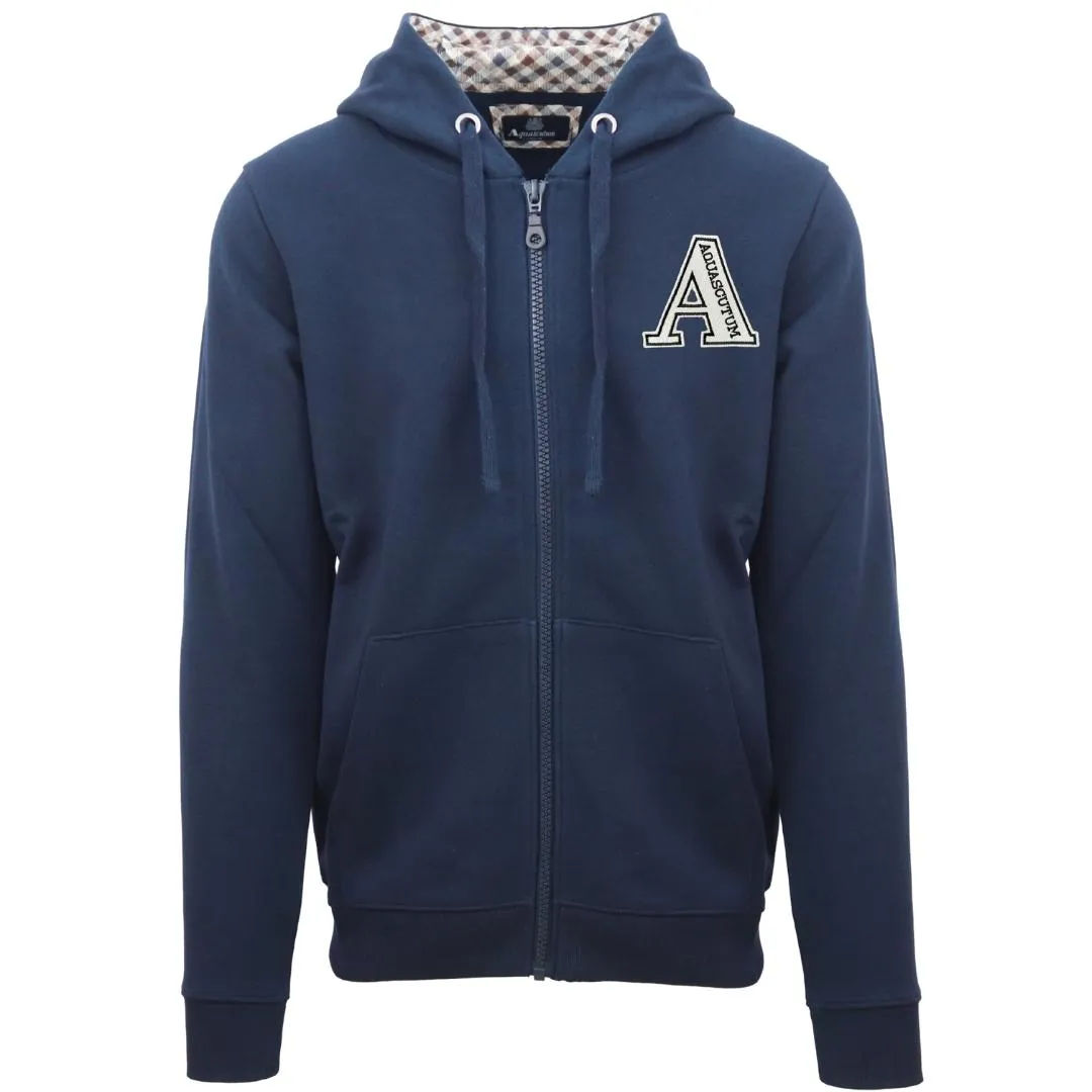 Aquascutum Classic Large A Logo Navy Blue Zip Up Hoodie