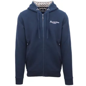 Aquascutum London Embossed Signature Logo Navy Blue Zip-Up Hoodie