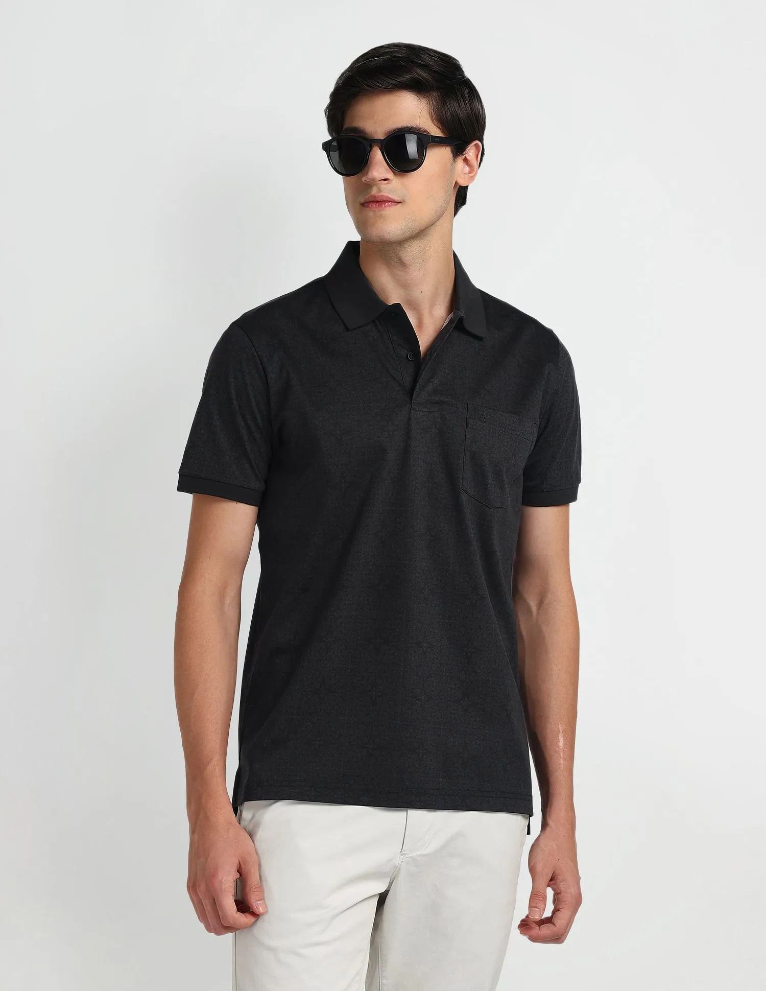 Arrow Motif Print Cotton Polo Shirt