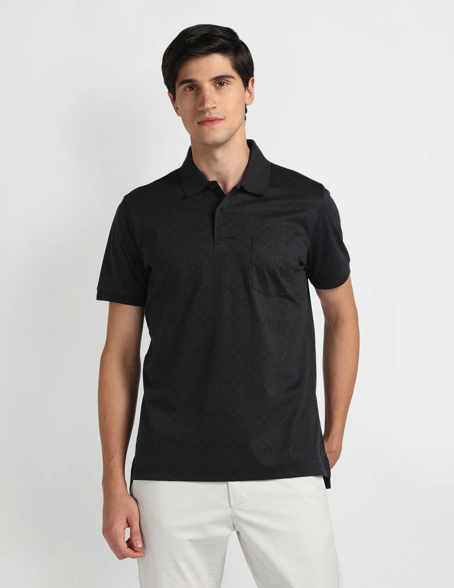 Arrow Motif Print Cotton Polo Shirt