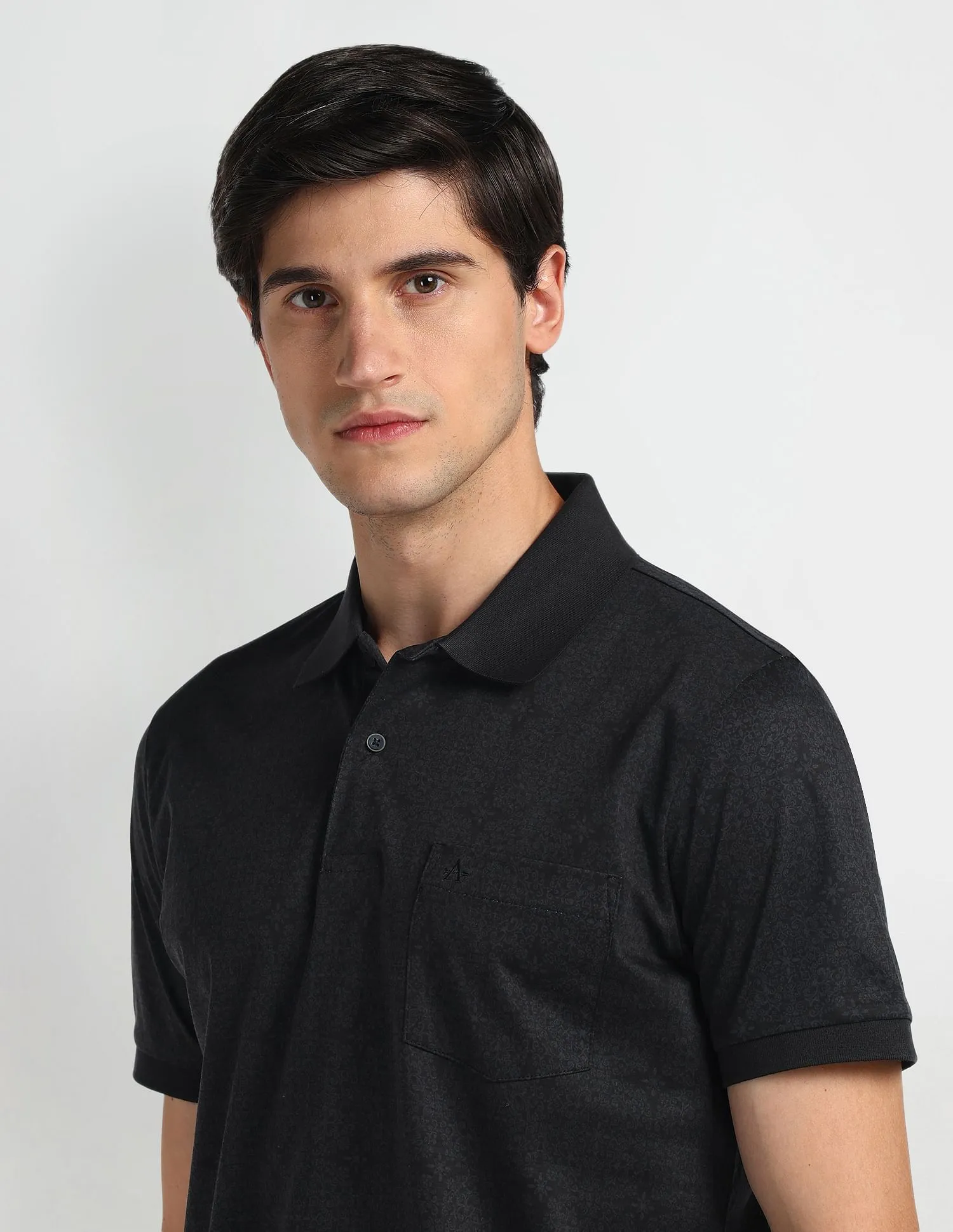 Arrow Motif Print Cotton Polo Shirt