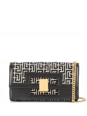 BALMAIN Women's Ivory & Black Monogram Jacquard Shoulder Bag - Medium Size