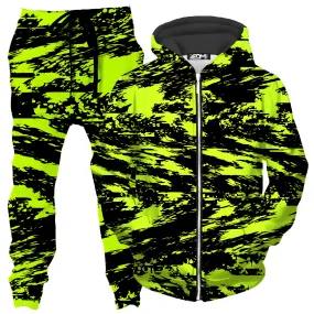 Black Lime Bolt Glitch Zip-Up Hoodie and Joggers Combo