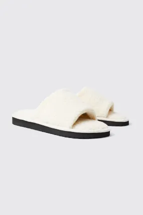 Borg Open Toe Slipper | boohooMAN UK