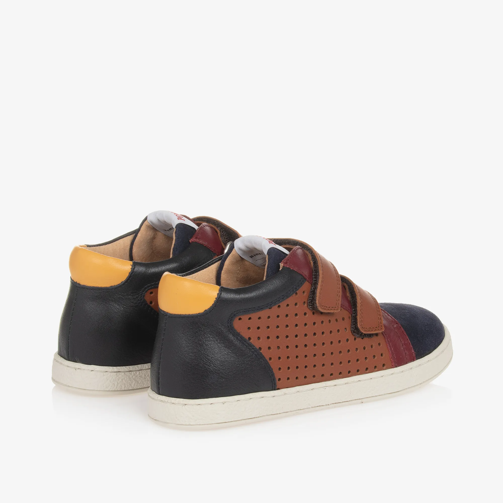 Boys Brown & Navy Blue Leather Trainers