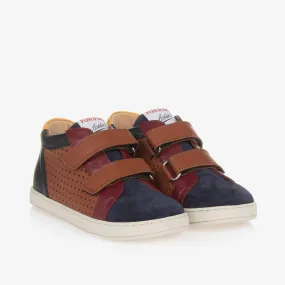 Boys Brown & Navy Blue Leather Trainers