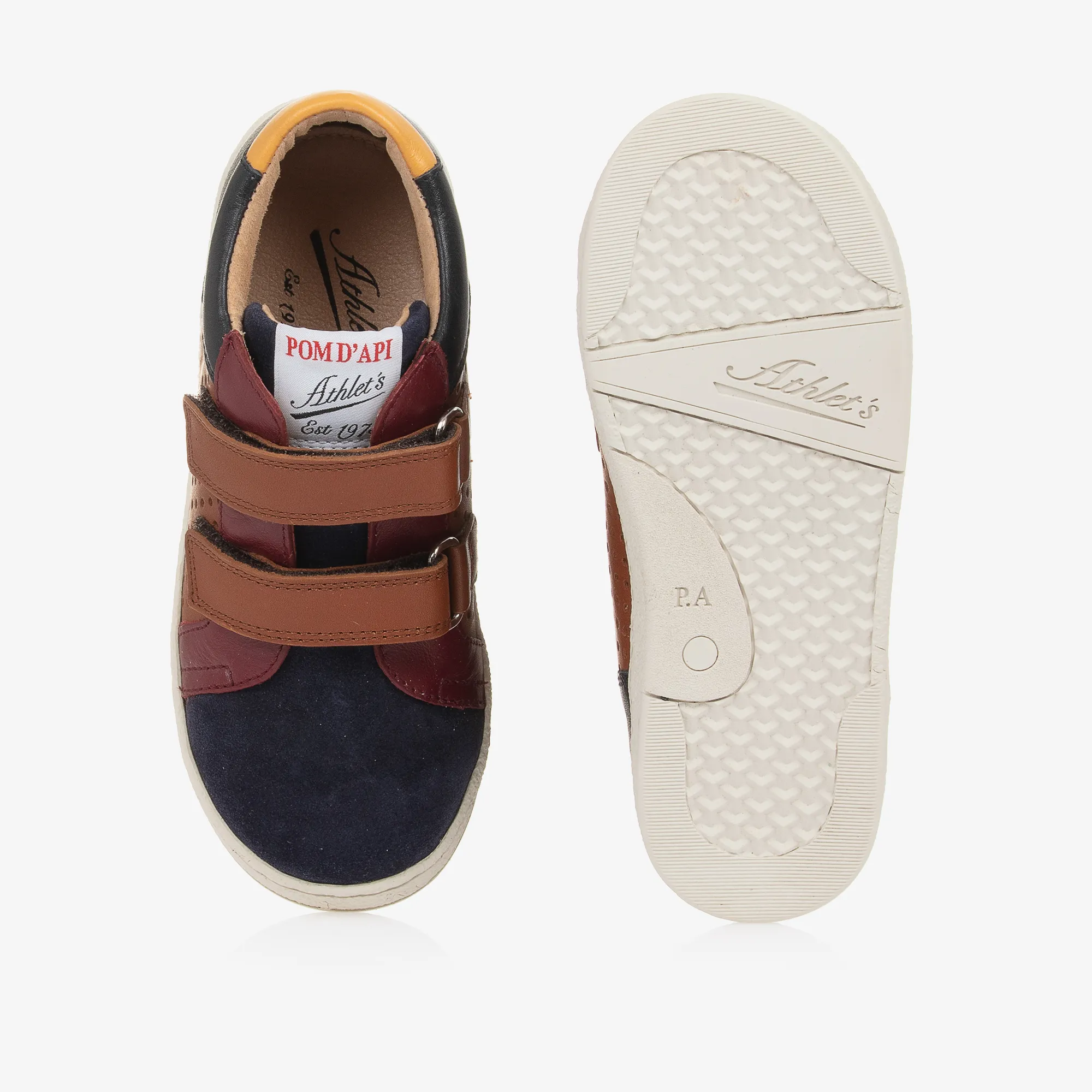 Boys Brown & Navy Blue Leather Trainers