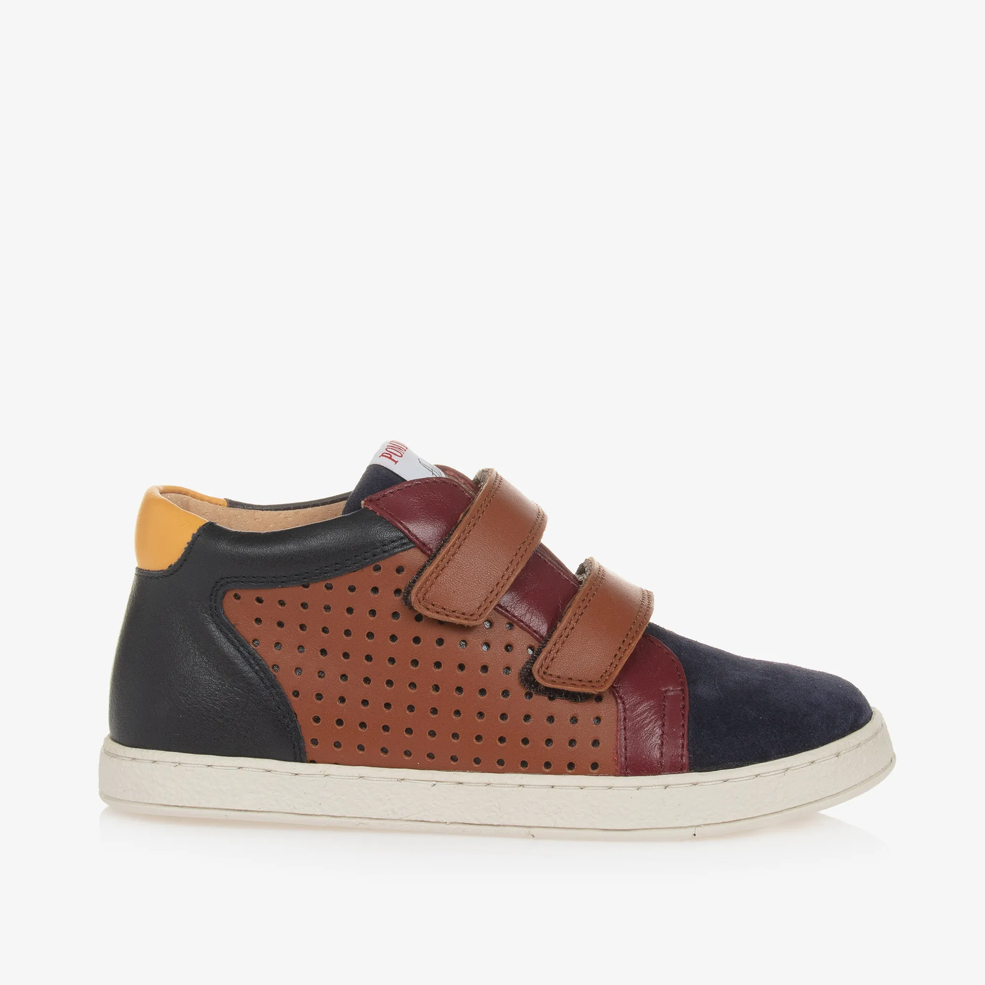 Boys Brown & Navy Blue Leather Trainers