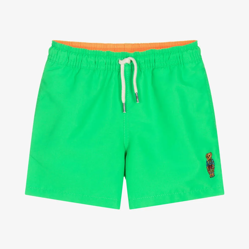 Boys Green Polo Bear Swim Shorts