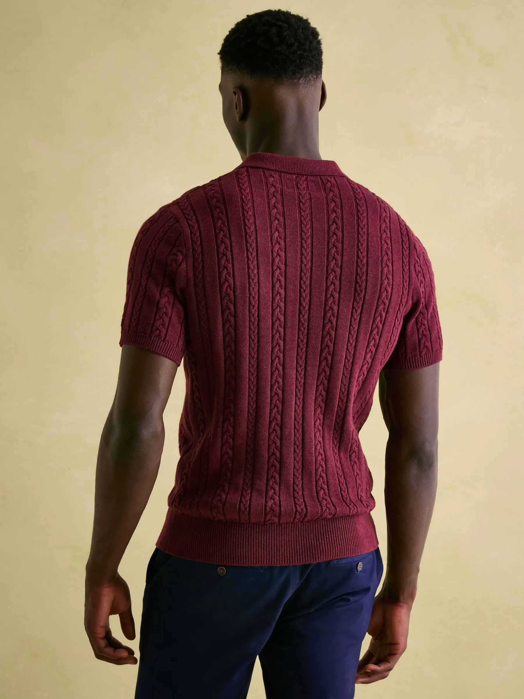 Burgundy Red Cable Knitted Polo Shirt