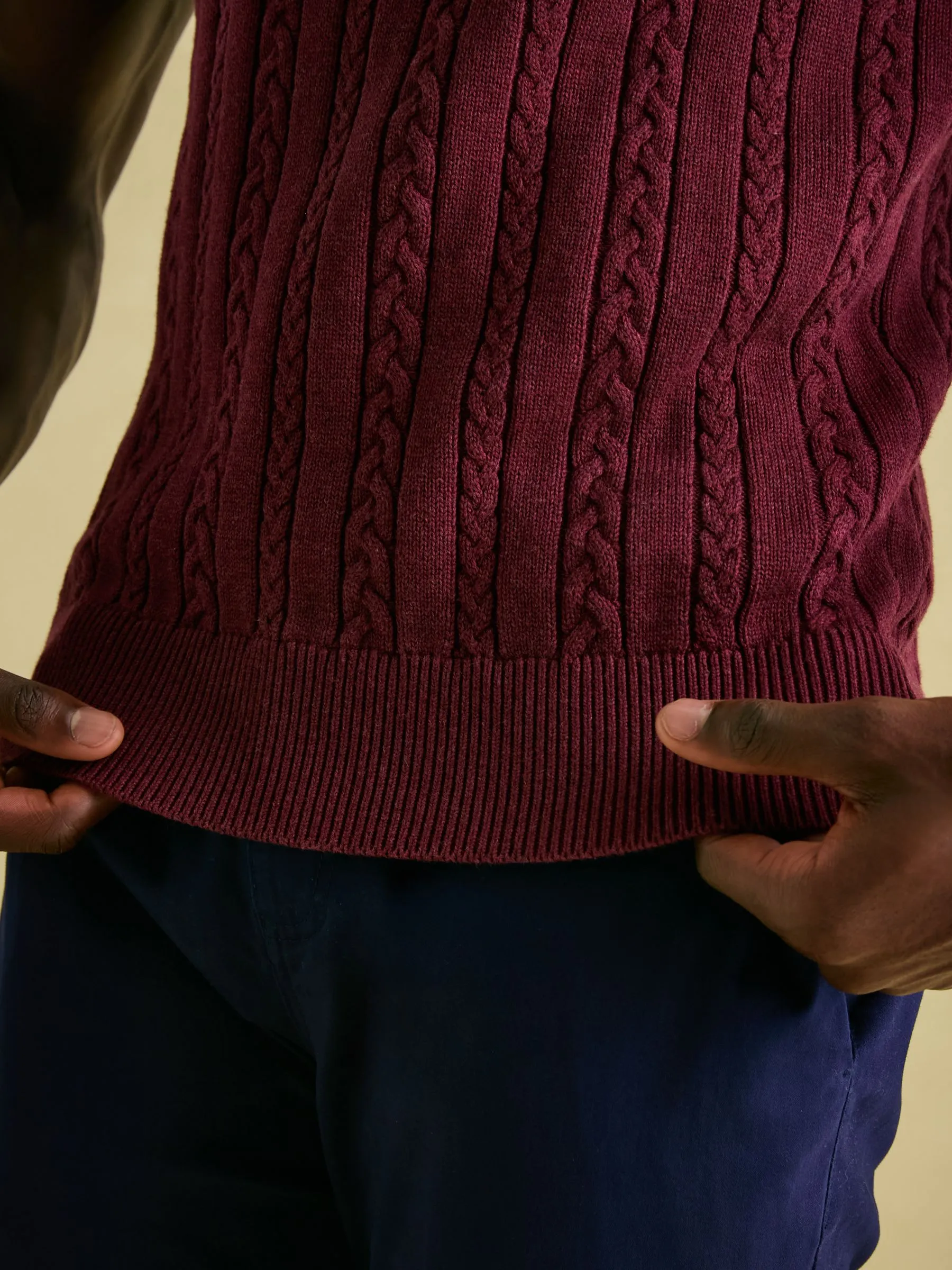 Burgundy Red Cable Knitted Polo Shirt