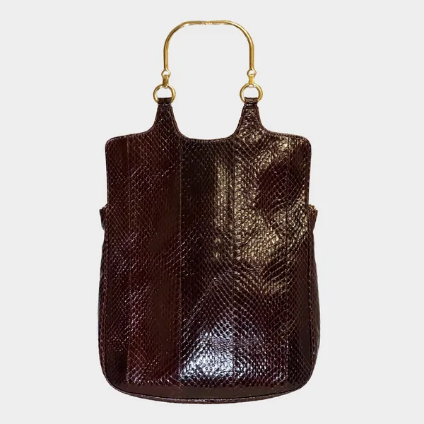 Celine brown python leather handbag with gold tone hardware