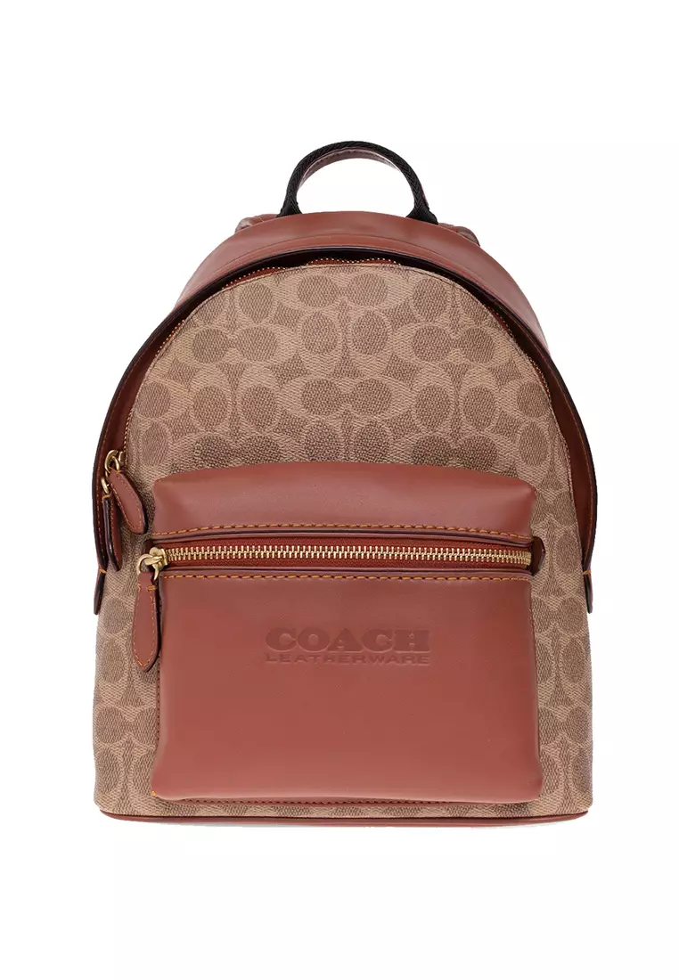 Coach COACH Charter Backpack 24 In Signature Canvas Tan/Rust CH835