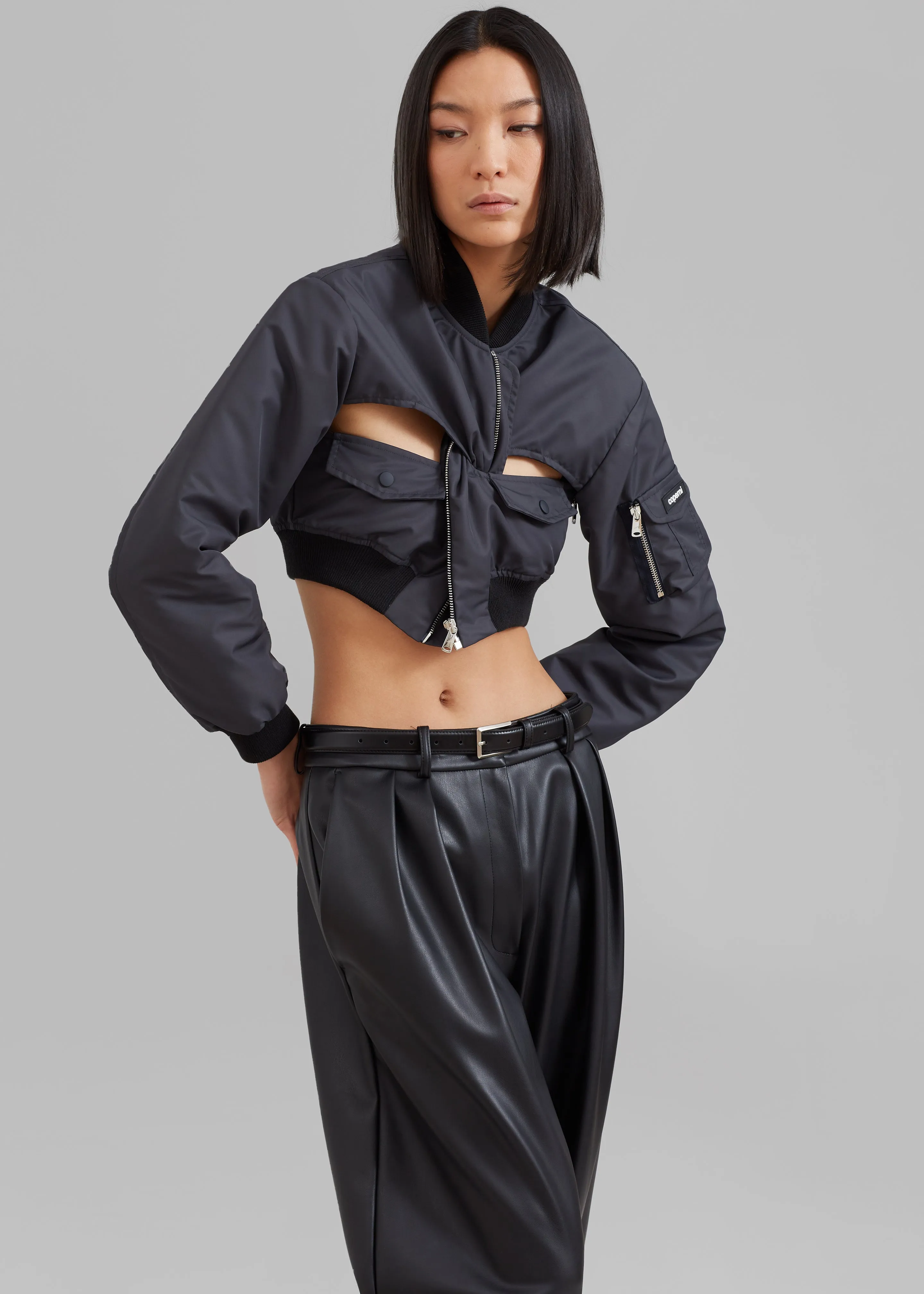 Coperni Cut-Out Cropped Bomber Jacket - Concrete