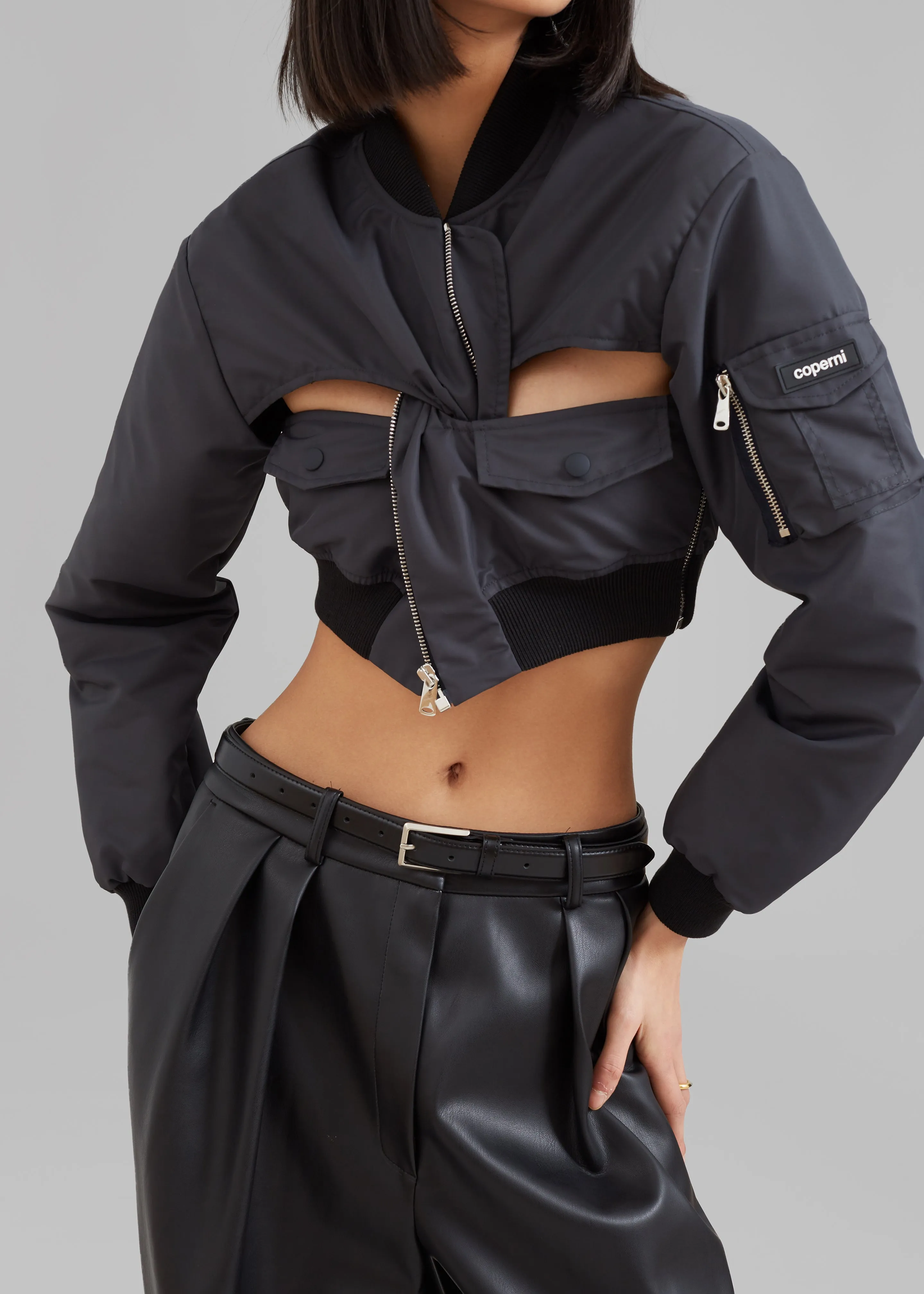 Coperni Cut-Out Cropped Bomber Jacket - Concrete