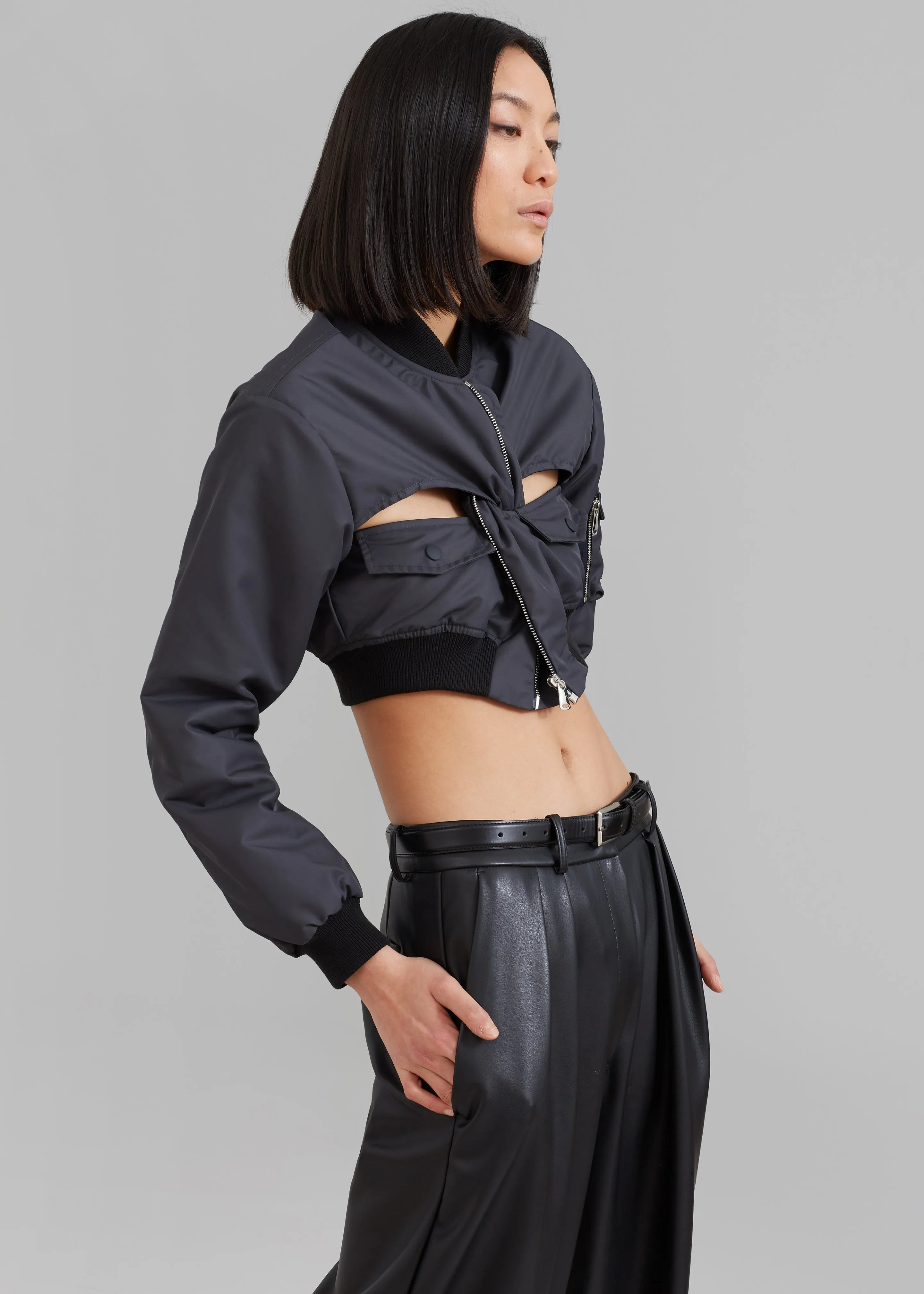 Coperni Cut-Out Cropped Bomber Jacket - Concrete