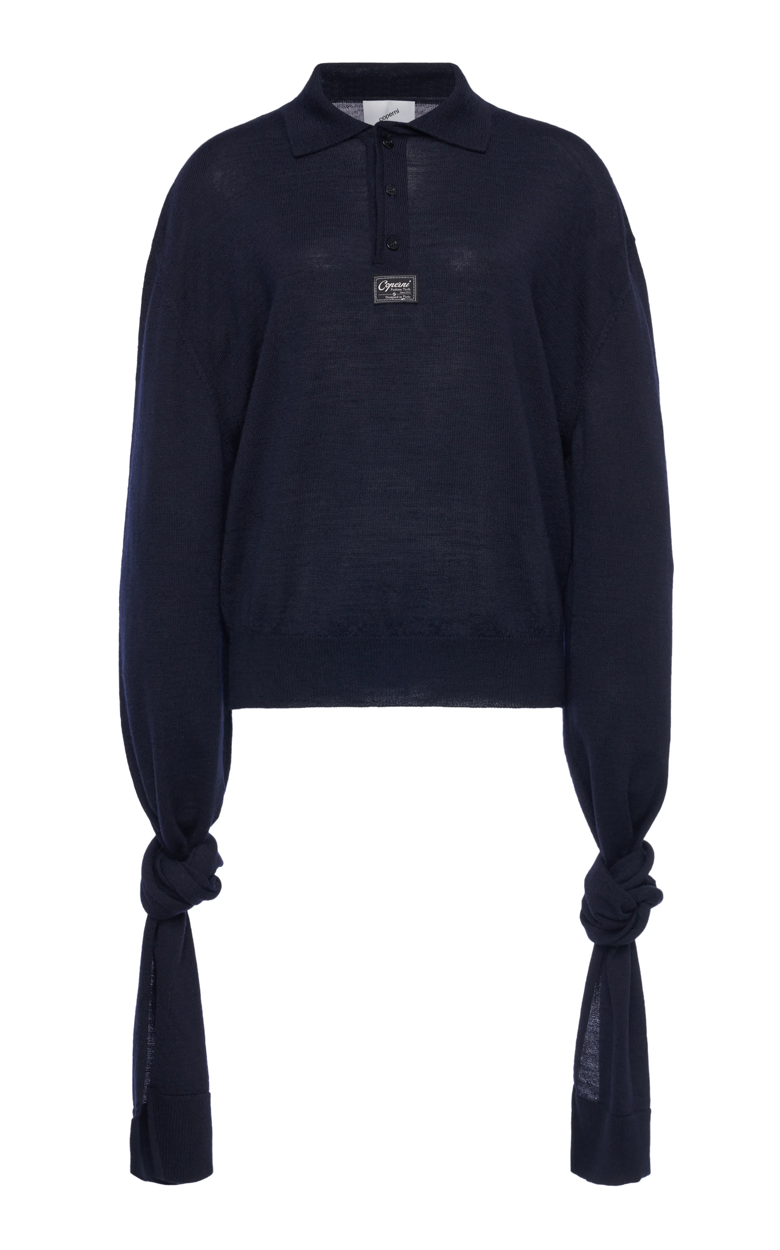 Coperni Knot-Sleeve Wool Polo Top