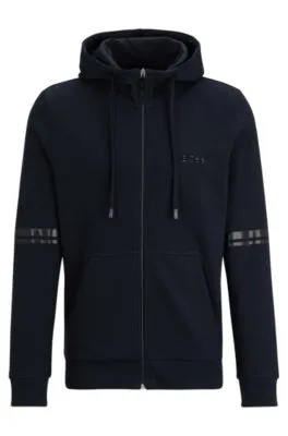 Cotton-piqué zip-up hoodie with logo detail