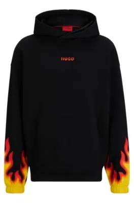 Cotton-terry hoodie with puffed flame logo