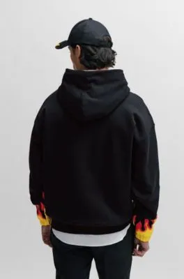 Cotton-terry hoodie with puffed flame logo