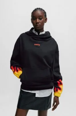 Cotton-terry hoodie with puffed flame logo