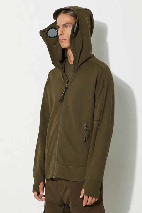 C.P. Company cotton sweatshirt Diagonal Raised Fleece Goggle Zipped men's green color hooded smooth 17CMSS141A005086W