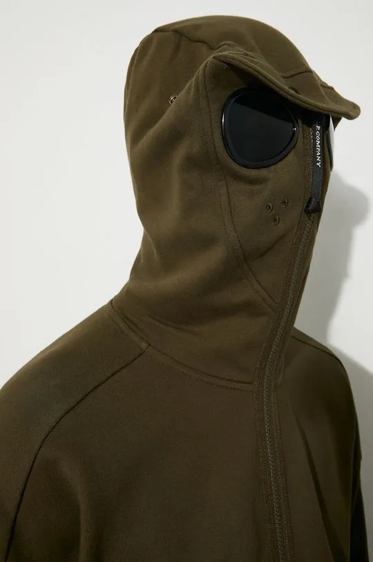 C.P. Company cotton sweatshirt Diagonal Raised Fleece Goggle Zipped men's green color hooded smooth 17CMSS141A005086W