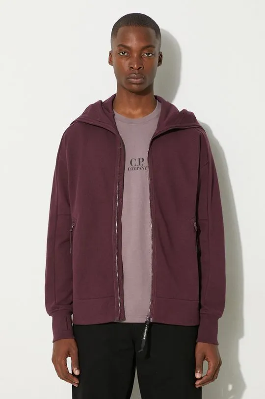 C.P. Company cotton sweatshirt Diagonal Raised Fleece Goggle Zipped men's violet color hooded smooth 17CMSS141A005086W