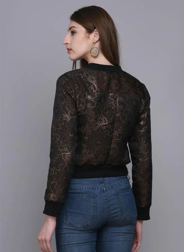 Cropped Brocade Jacket with Geometrical Floral Motif