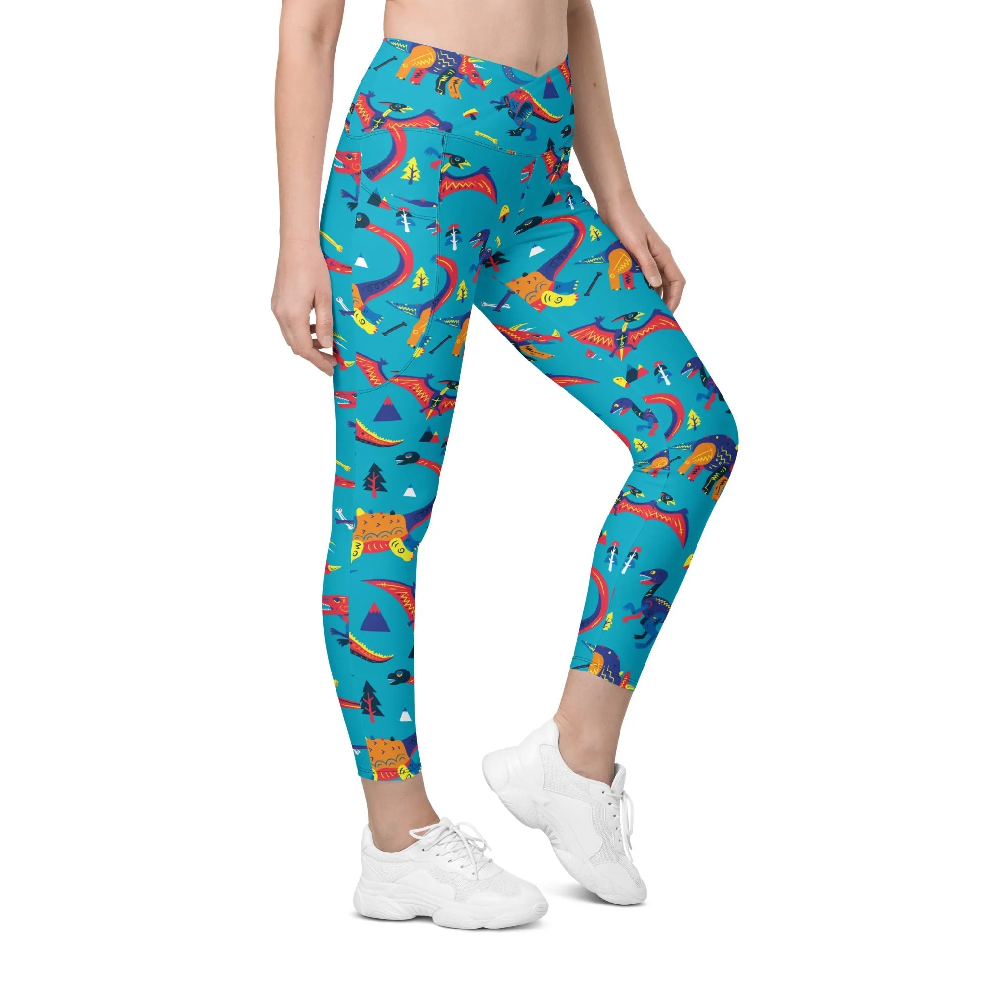 Cute Dinosaur Crossover Leggings With Pockets