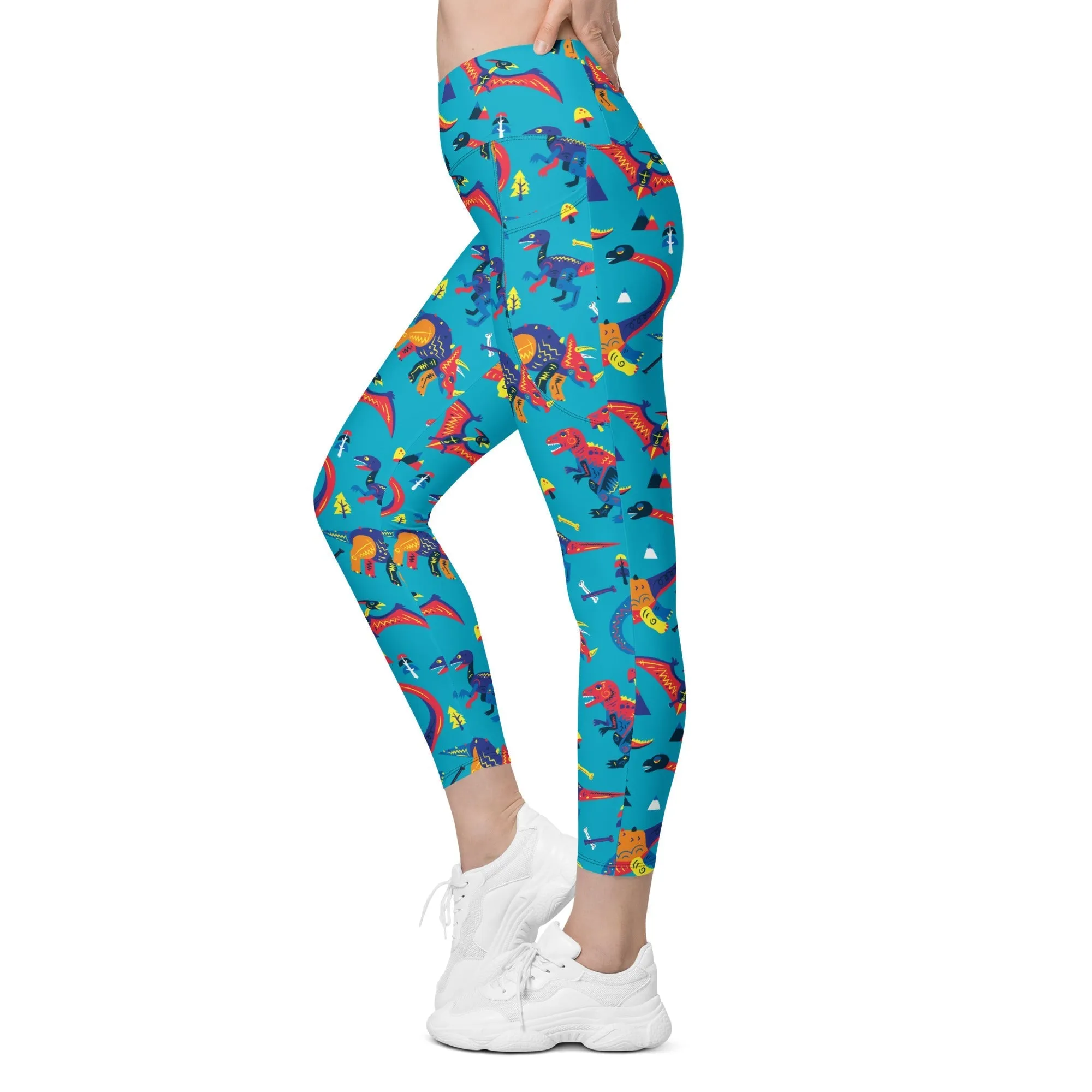 Cute Dinosaur Crossover Leggings With Pockets