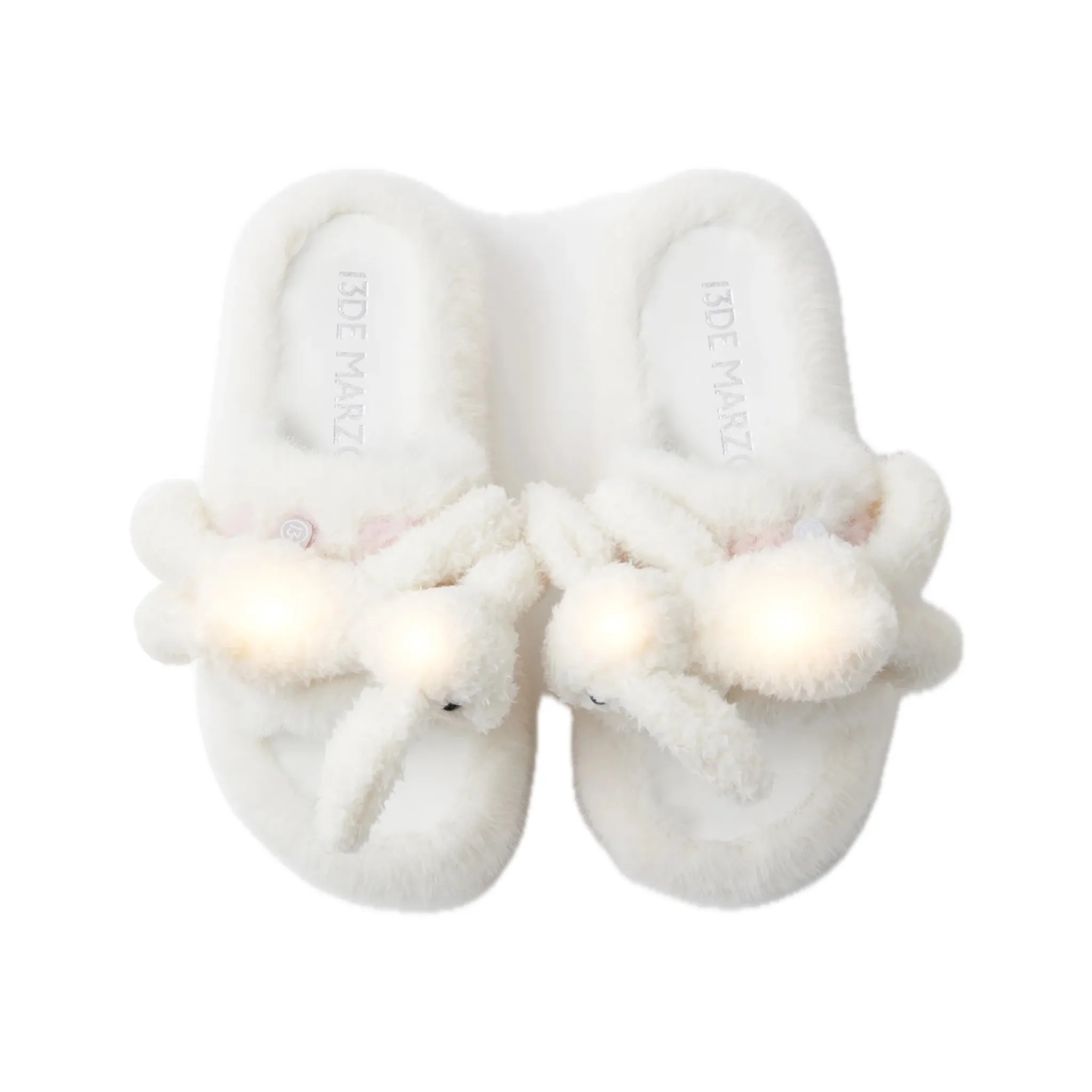 Doozoo Glowing Fuzzy Slipper In White-