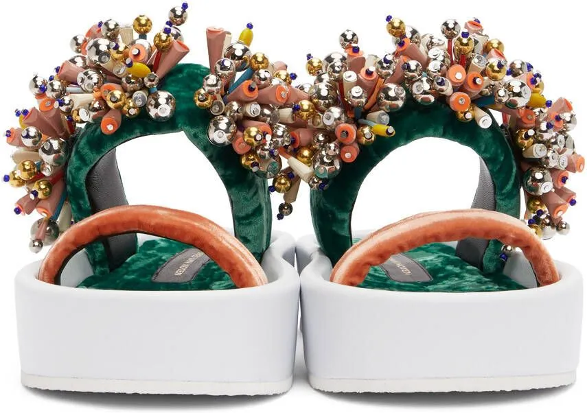 Dries Van Noten Green & Orange Beaded Flat Sandals