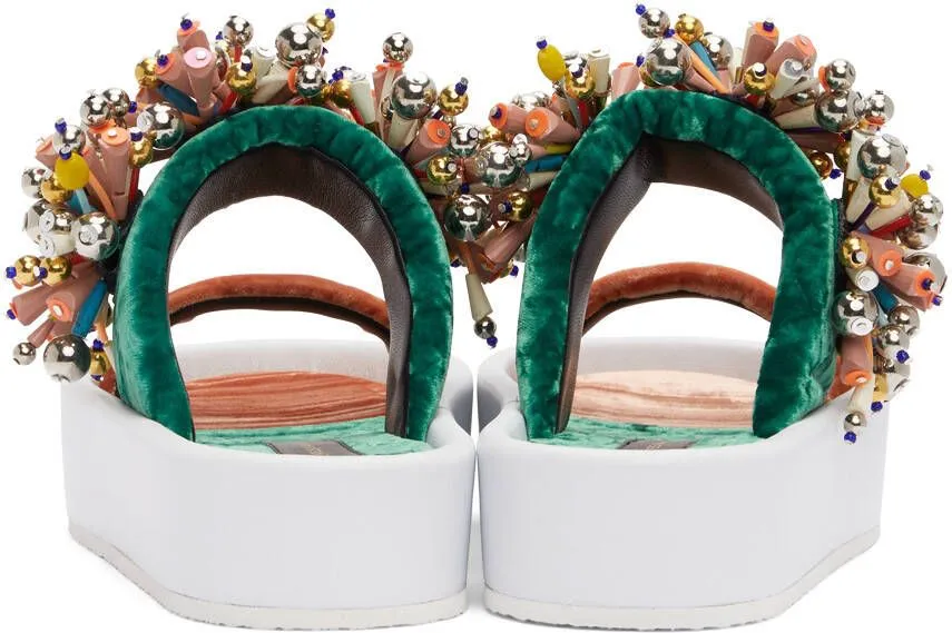 Dries Van Noten Green & Orange Beaded Flat Sandals