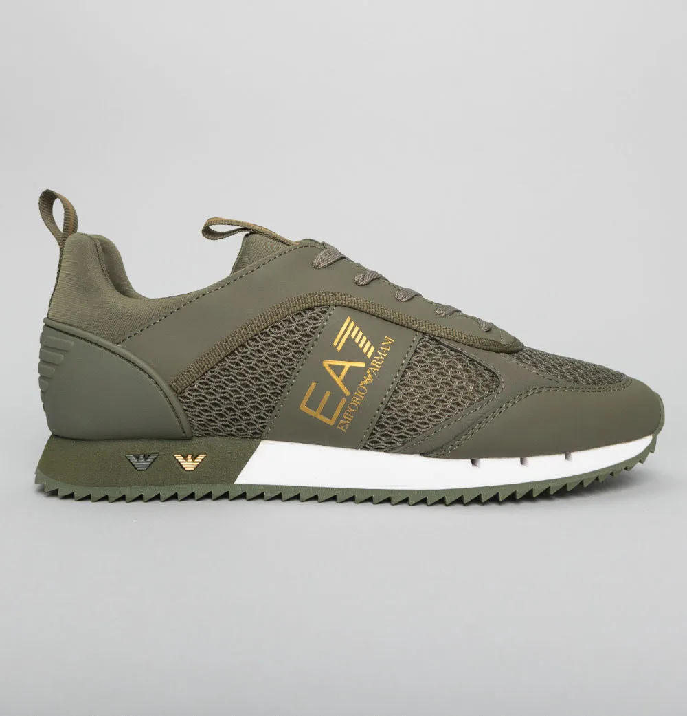 EA7 Emporio Armani Multi Logo Trainers Grape Leaf/Gold