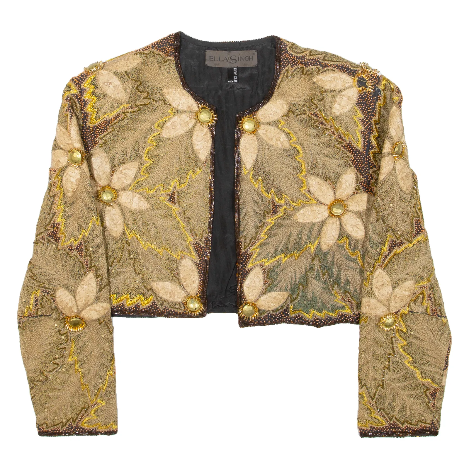 ELLA SINGH Cropped Womens Jacket Gold 90s Floral M