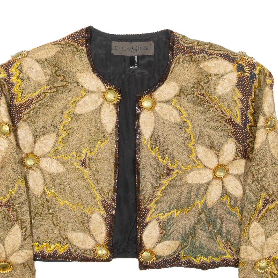 ELLA SINGH Cropped Womens Jacket Gold 90s Floral M