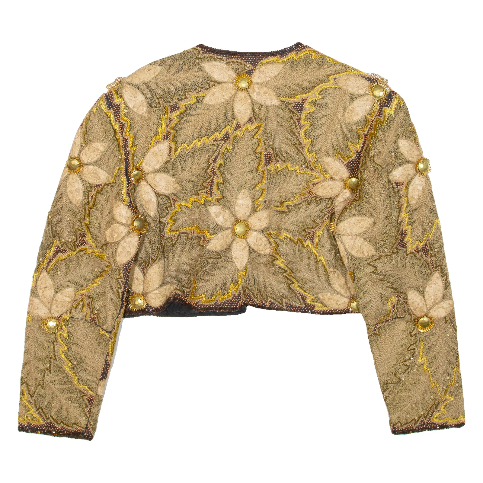 ELLA SINGH Cropped Womens Jacket Gold 90s Floral M