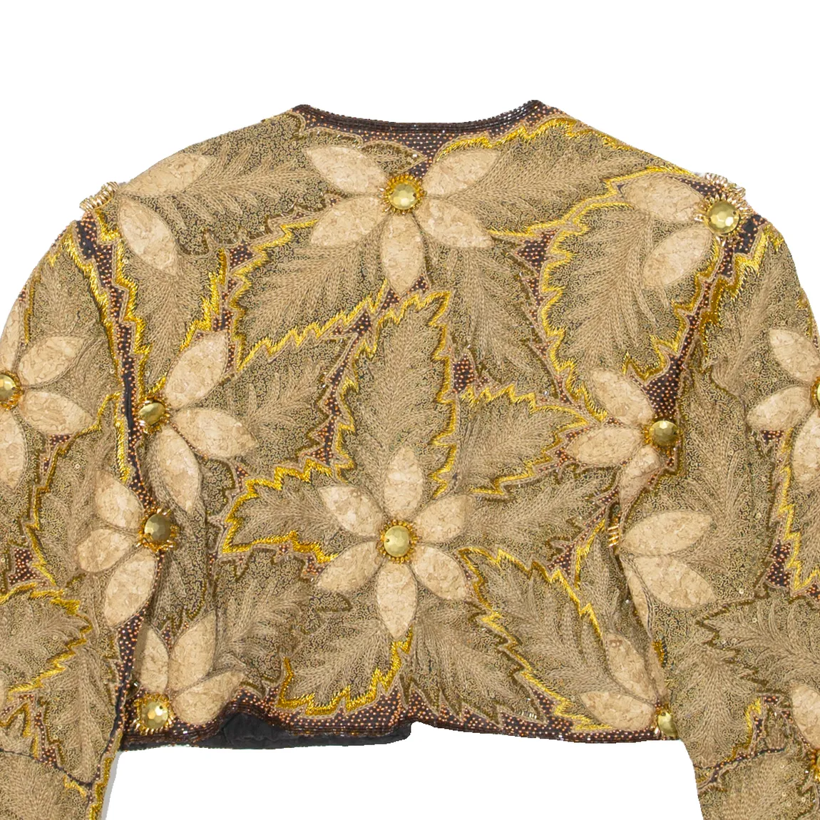 ELLA SINGH Cropped Womens Jacket Gold 90s Floral M