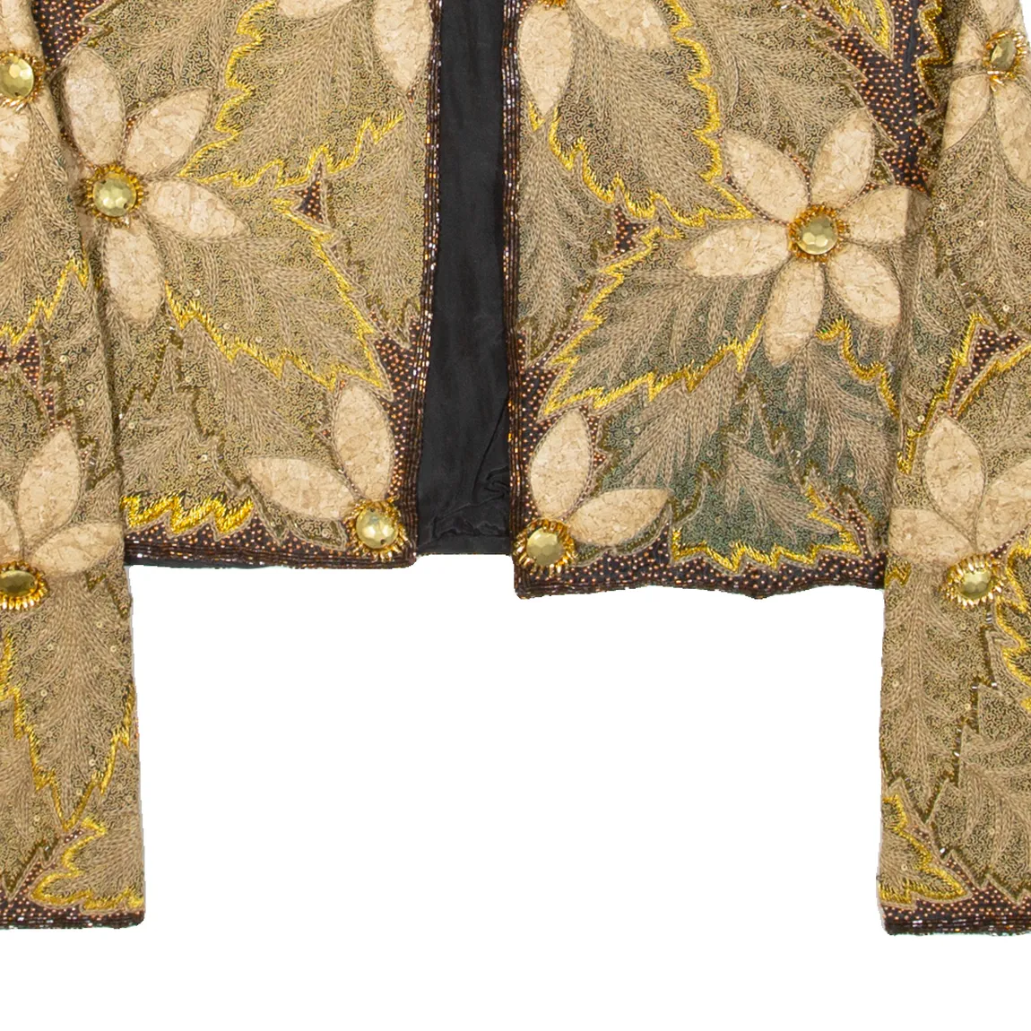 ELLA SINGH Cropped Womens Jacket Gold 90s Floral M