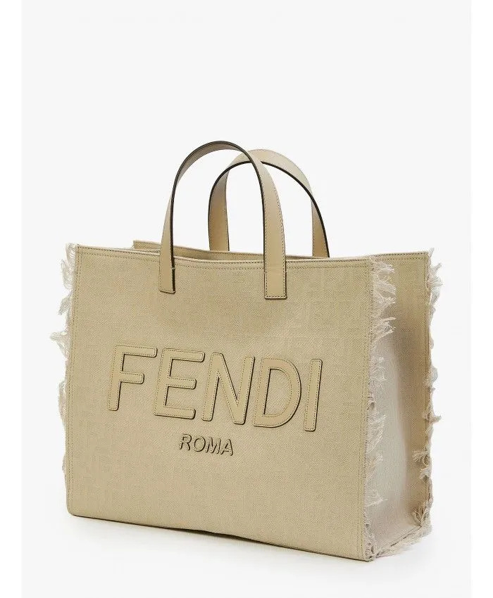 FENDI Beige Jacquard Men's Handbag with Fringed Edges and Adjustable Strap