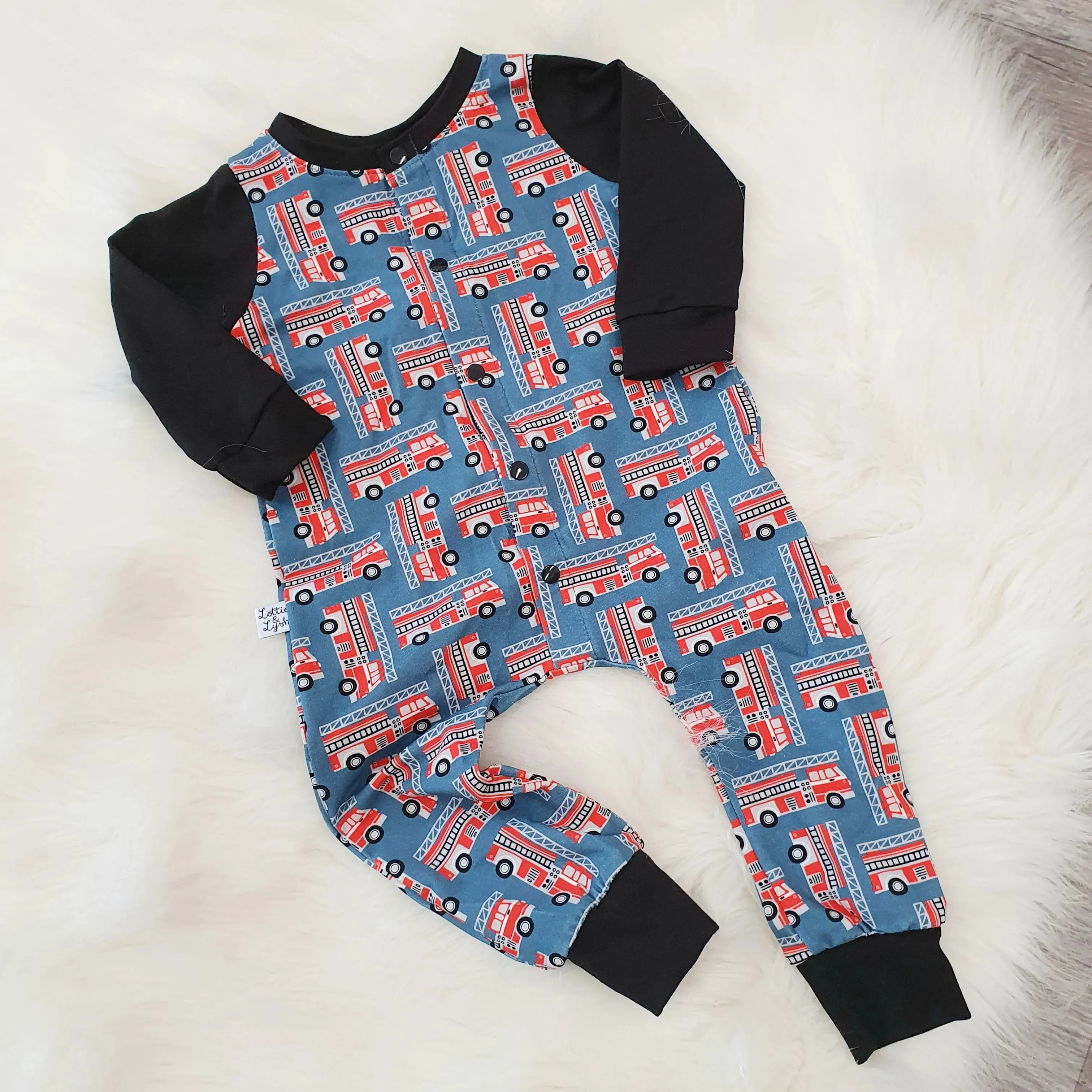 Fire Engine Long Leg Popper Romper