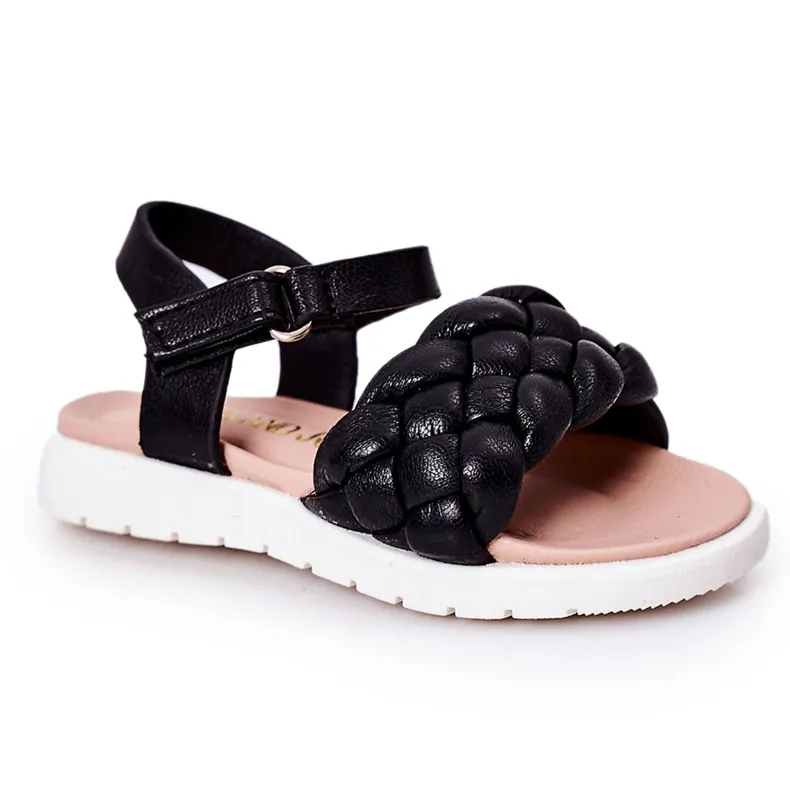 FR1 Children's Sandals With Braided Black Adella