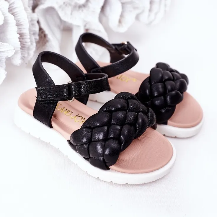 FR1 Children's Sandals With Braided Black Adella