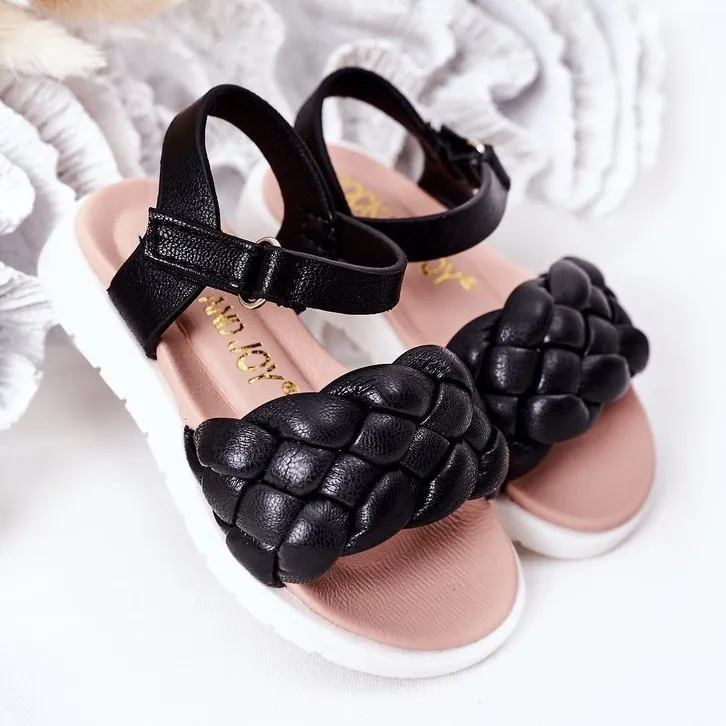 FR1 Children's Sandals With Braided Black Adella