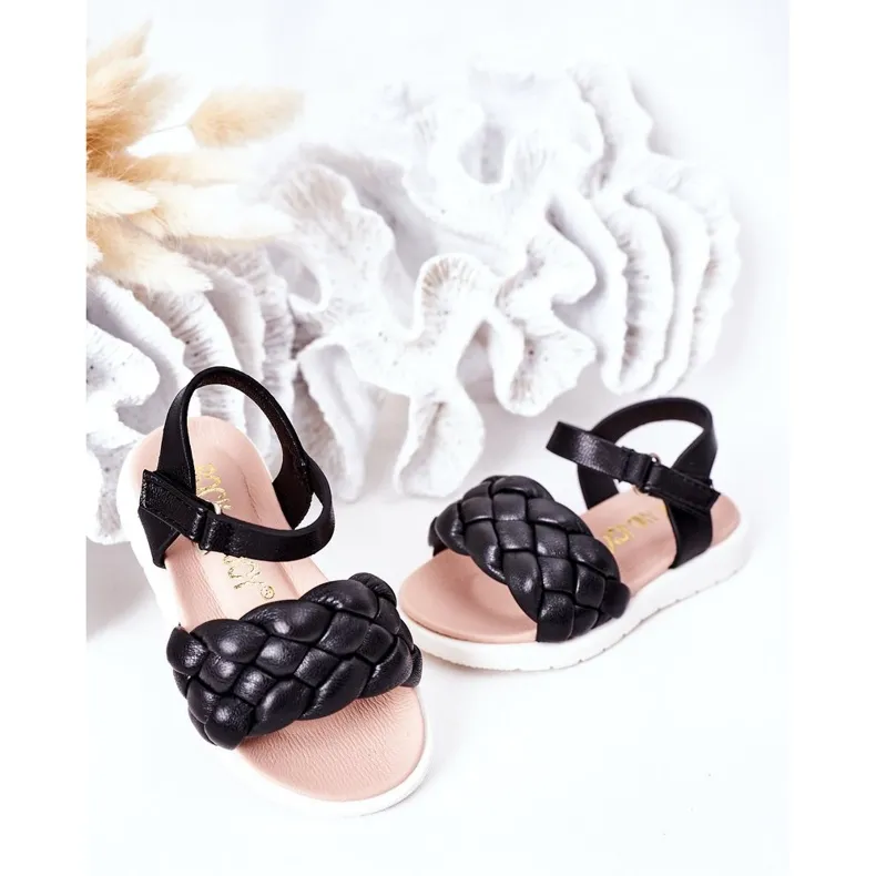 FR1 Children's Sandals With Braided Black Adella