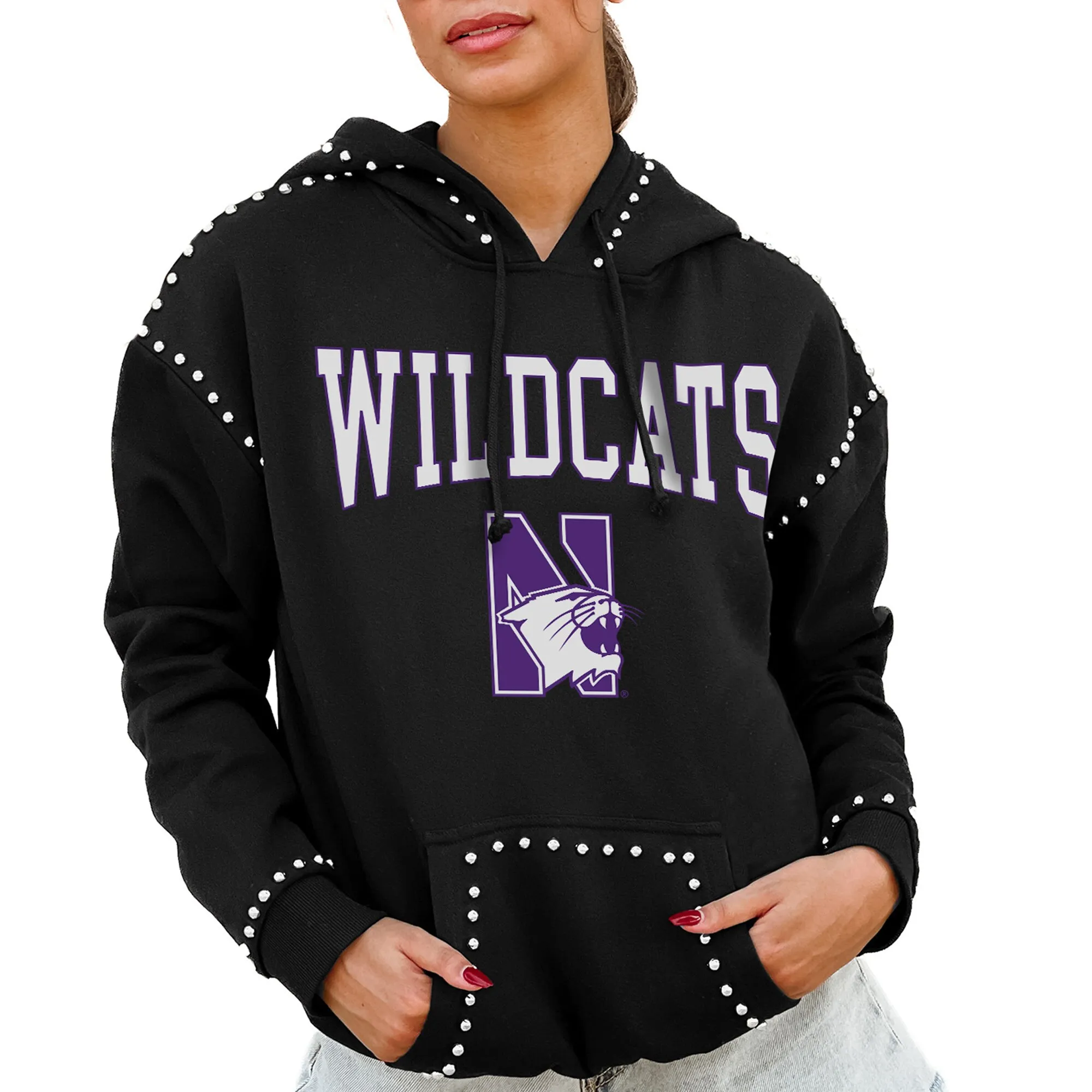 Gameday Couture  Northwestern Wildcats Women's Black Studded Pullover Hoodie