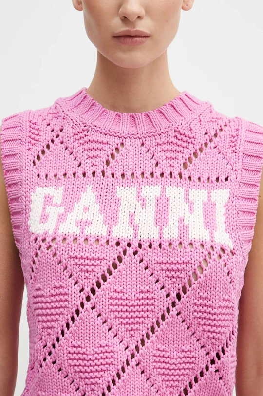 GANNI gilet Cotton Rope Short Vest pink color K2317